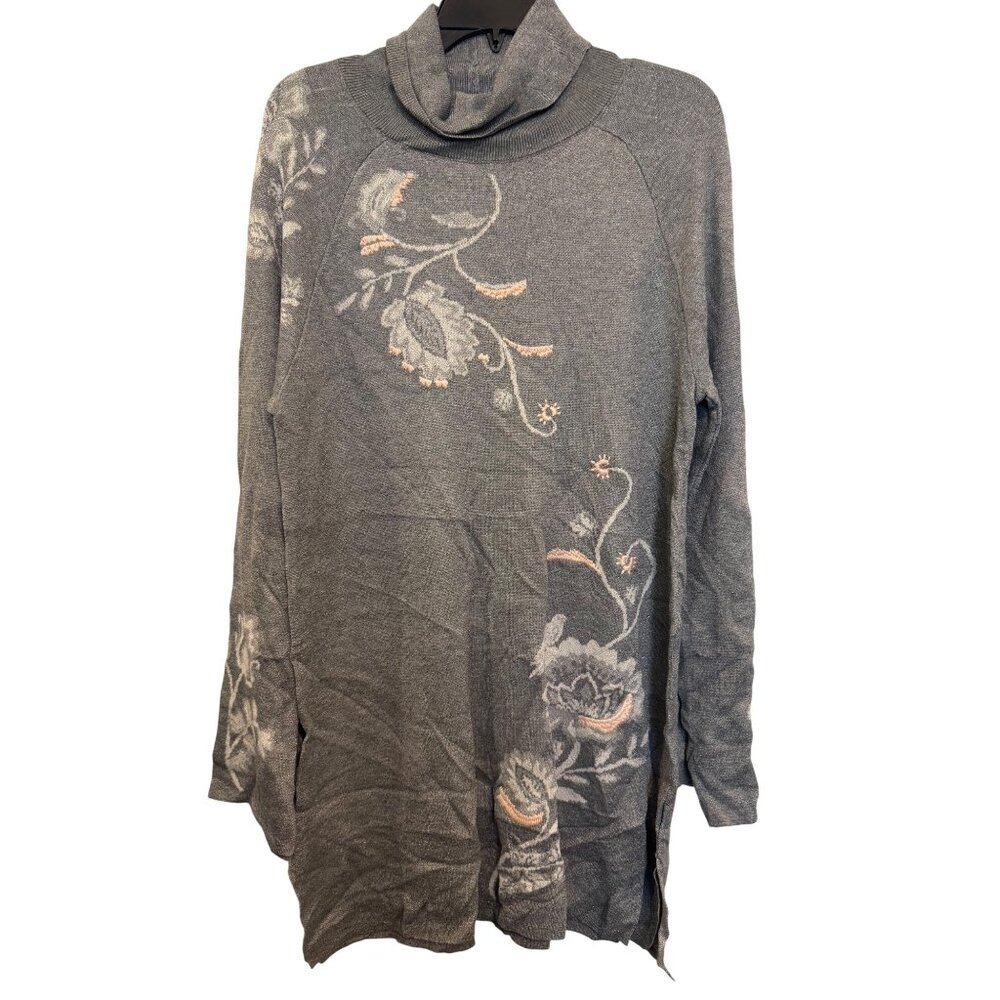 Style & Co Floral Sweater Dress Embroidered Cowl Neck Long Sleeve Women’s
